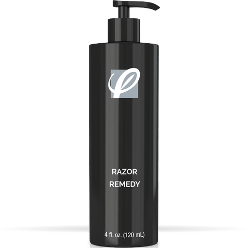 bottle of private labeled Men's Razor Remedy with white background