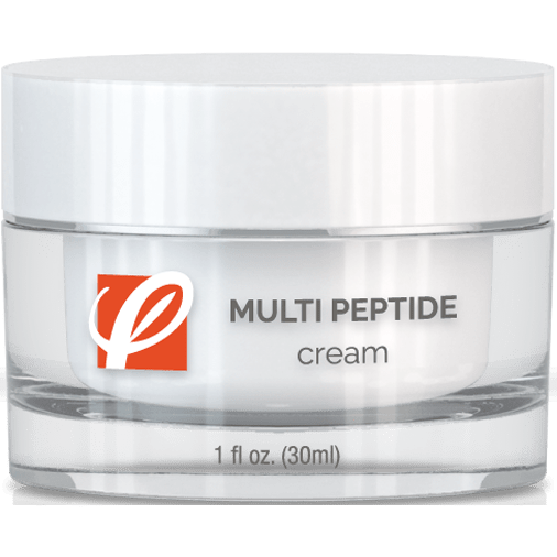 bottle of private labeled Multi-Peptide Cream sitting on table