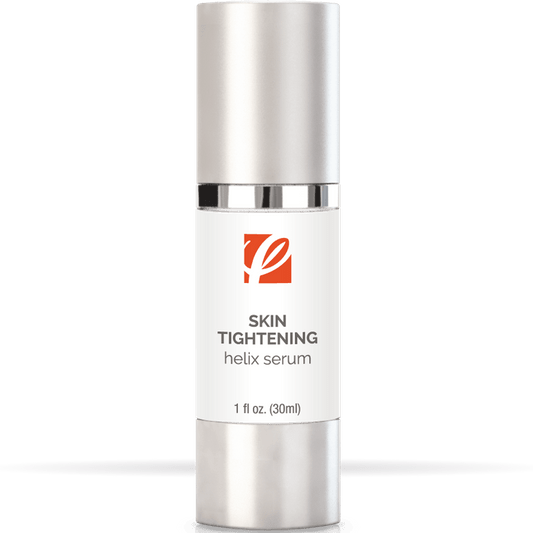 bottle of private labeled Skin Tightening Helix Serum sitting on table