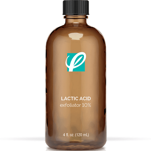 bottle of private labeled 10% Lactic Acid Exfoliator with white background