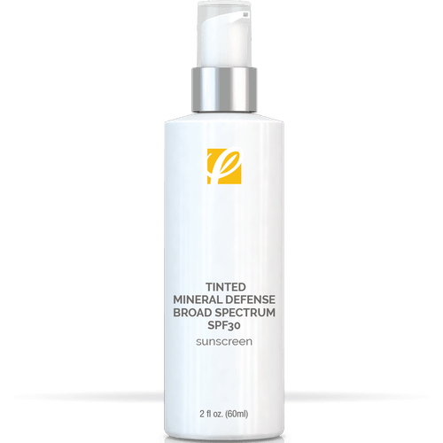 bottle of private labeled Tinted Mineral Defense Broad Spectrum SPF30 with white background