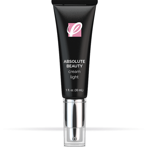 bottle of private labeled Absolute Beauty Cream (Light & Medium) with white background