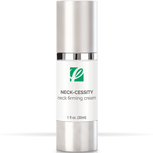 bottle of private labeled Neck-Cessity Neck Firming Cream with white background
