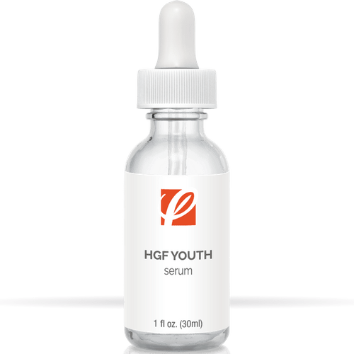 bottle of private labeled HGF Youth Serum with white background