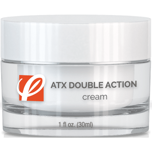 bottle of private labeled ATX Double Action Cream sitting on table