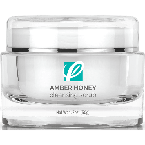 bottle of private labeled Amber Honey Cleansing Scrub with white background