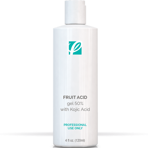 bottle of private labeled 50% Fruit Acid Gel with Kojic Acid Peel with white background
