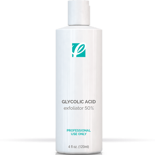 bottle of private labeled 50% Glycolic Acid Peel with white background