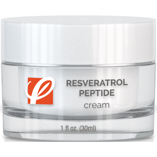 bottle of private labeled Resveratrol Peptide Cream sitting on table