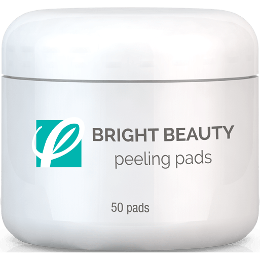 bottle of private labeled Bright Beauty Peeling Pads sitting on table