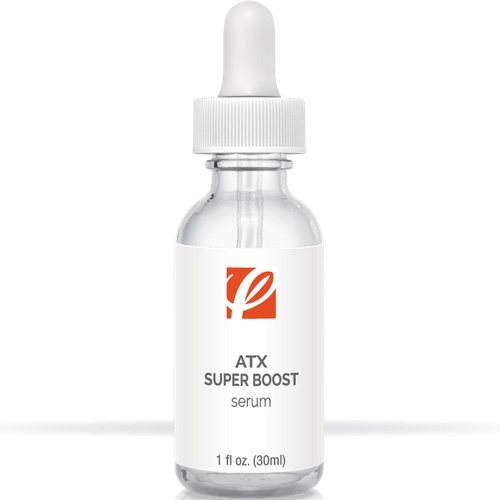 bottle of private labeled ATX Super Boost Serum with white background