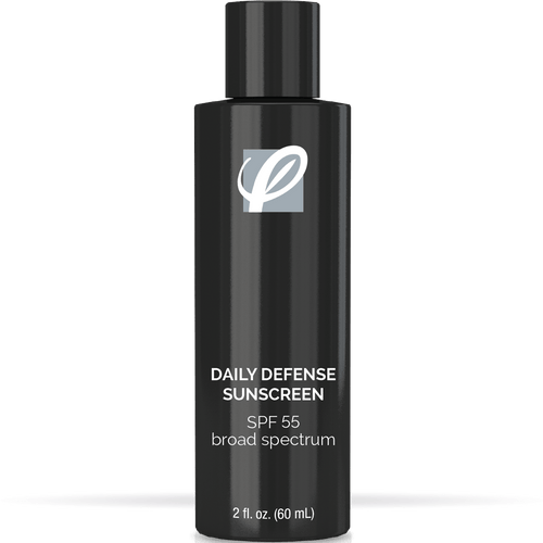 bottle of private labeled Men's Daily Defense SPF 55 with white background