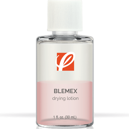 bottle of private labeled Blemex Drying Lotion sitting on table