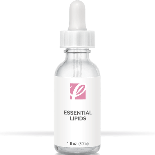 bottle of private labeled Essential Lipids Moisturizer sitting on table