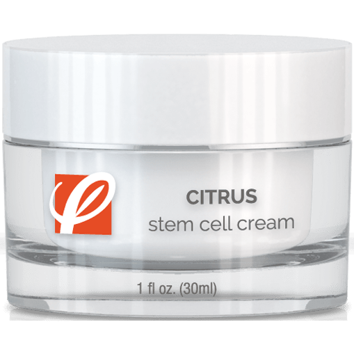 bottle of private labeled Citrus Stem Cell Cream sitting on table