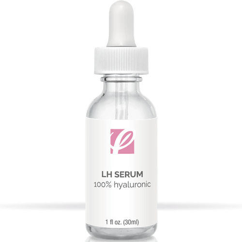 bottle of private labeled LH Serum (100% Hyaluronic Acid) with white background