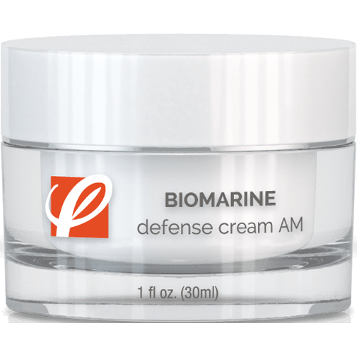 bottle of private labeled Biomarine Defense Cream AM sitting on table