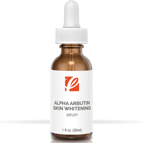 bottle of private labeled Alpha Arbutin Lightening Serum with white background