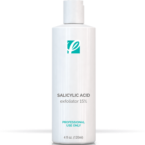 bottle of private labeled 15% Salicylic Acid Exfoliator with white background