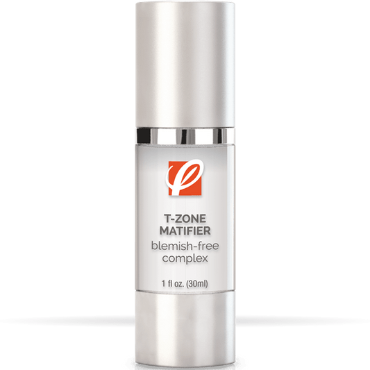 bottle of private labeled T-Zone Matifier Blemish Free Complex sitting on table