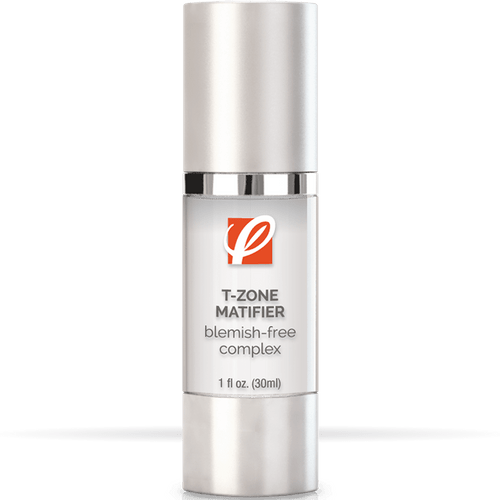 bottle of private labeled T-Zone Matifier Blemish Free Complex with white background