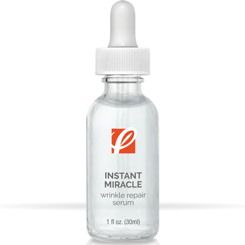 bottle of private labeled Instant Miracle Wrinkle Repair Serum with white background