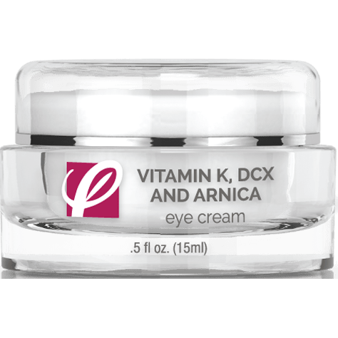 bottle of private labeled Vitamin K, DCX & Arnica Eye Cream with white background