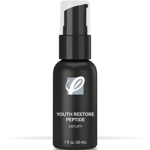 bottle of private labeled Men's Youth Restore Peptide Serum with white background