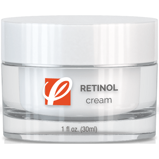 bottle of private labeled 0.5% Encapsulated Retinol Cream sitting on table