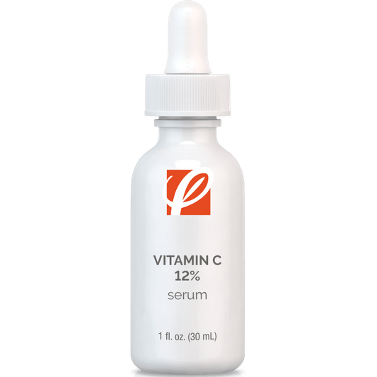 bottle of private labeled 12% Vitamin C+ Serum (STABLE) sitting on table