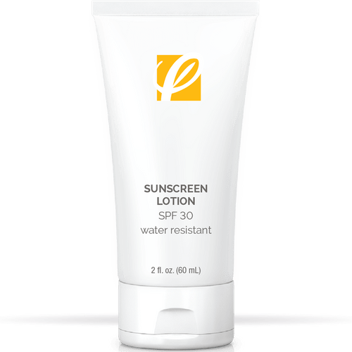 bottle of private labeled Sunscreen Lotion SPF 30 (Water Resistant) with white background