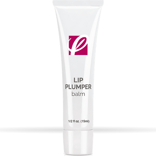 bottle of private labeled Lip Plumper Balm (tube) sitting on table