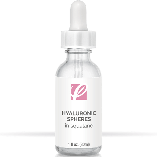 bottle of private labeled Hyaluronic Spheres in Squalane with white background