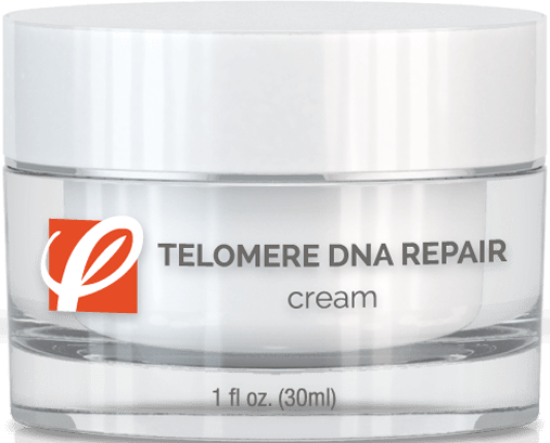 bottle of private labeled Telomere DNA Repair Cream sitting on table