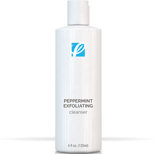 bottle of private labeled Peppermint Exfoliating Cleanser with white background