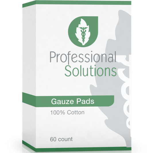 bottle of private labeled Gauze Pads (60 Count) sitting on table