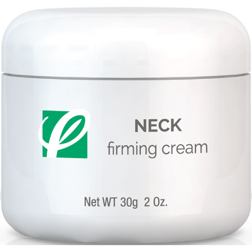 bottle of private labeled Neck Firming Cream sitting on table